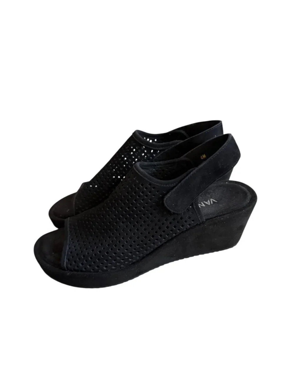 VAN ELI Black Sueded Leather Wedges Sandals Size 6